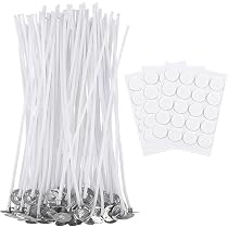 Mèches à Bougie ALLAVA - Lot De 100 | Coton Bio Pré-ciré à La Cire De Soja - 8cm Avec Supports En Bois
