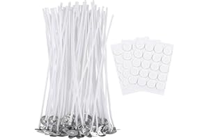 ALLAVA 50 Stück Kerzendochte für Kerzen, 10cm Kerzendochte mit 60 Stück Kerzendocht Aufkleber, Natürliche Bio-Baumwolle, vorgewachst mit Soja Wachs, Kerzen Docht für Die Kerzenherstellung Candle DIY