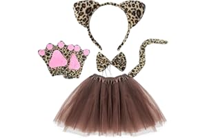 MIVAIUN 5 Piezas Disfraz de Leopardo,Disfraces de Animales,de Leopardo Orejas Diadema Pajarita Cola Set, para Niñas Niños Mascarada Jungle Party Carnaval Fiesta de Juegos de Rol(Marrón)