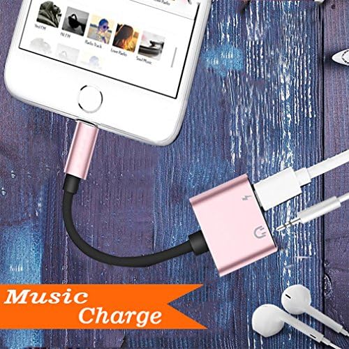 Lightning to 3.5mm Adapter for iPhone 7/7 iPhone X10 iPhone 8/8 Plus iPod iPad iTouch Connector, 2 in 1 Lightning Adapter AUX Audio Splitter Converter Connecter, Earphone Cable Adaptor Accessories Headphone Cable Splitter Accessories Metal Audio Jack Headphone Earbud Adapter, Lightning Jack Adapter Aux Accessories Earphone Jack Adaptor Dual Lightning Converter &amp; Splitter with Charge Support Charging + Audio Compatible with iOS 11.2/10.3 or Later （pink）