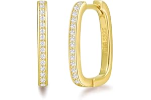 FANCIME Damskie kolczyki kreole, prostokątne, małe ze srebra wysokiej próby 925, z błyszczącą cyrkonią, minimalistyczne, spersonalizowane, modne, prezent dla kobiet i dziewcząt, wymiary: 15 x 12,5 mm