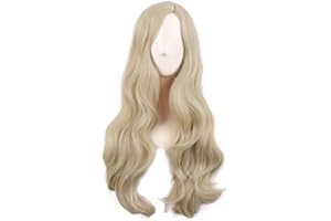MapofBeauty 28 Zoll/70 cm Cosplay Lange Wellige Lockige Synthetische Faser Seite Bangs Anime Mode Party Haar Perücke (Blond)