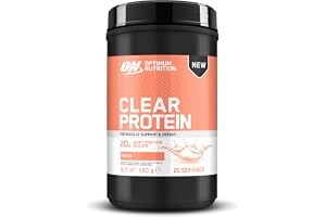 Optimum Nutrition Clear Whey Isolate, 20g Vassleproteinisolat, Peach, Noll Socker, Protein Bidrar Till Muskeltillväxt, 480g