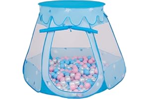 Selonis Tente 105X90cm/100 Balles Château avec Les Balles Plastiques Piscine À Balles pour Enfants, Bleu: Babyblue-Rose Poudré-Perle