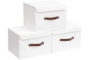 Yawinhe 3 Stück Aufbewahrungsbox mit Deckel, Faltbare Stoffboxen, Waschbare, für Schlafzimmer, Kleideraufbewahrung, 45x30x30cm, Weiß, SNK018WL-L