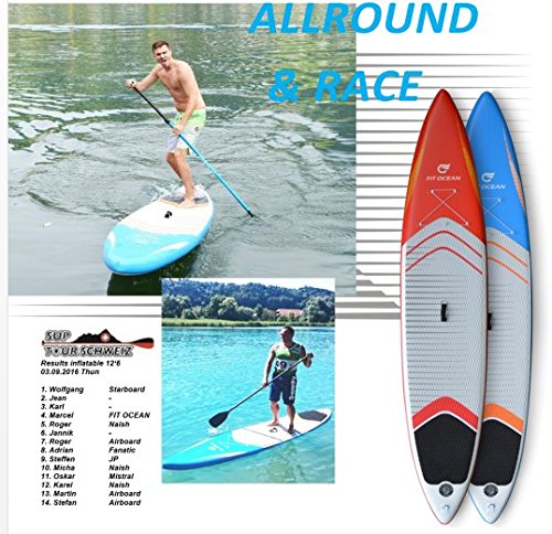 FIT OCEAN ALLROUND SPEEDSTER 12’6 AQUA BLUE aufblasbares Stand Up Paddling Board iSUP 381x72x13 cm KOMPLETT-SET Lust auf etwas Schnelleres? Schnell wie ein Race-Board UND stabil wie ein Allround-Board - 5