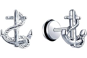 Feilok Orecchini con ancora, in acciaio inox, da donna e da uomo, lucidi, in argento, da infilare, anche per bambini e Acciaio inossidabile, colore: argento, cod. FL0028-silver