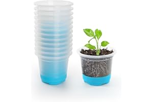 MIXC Pots de Pépinière Réutilisable,12 Pièces 10cm Pot de Fleur Plastique Transparents Godets Semis avec Base en Silicone Pots de Culture pour Plantes,Bleu