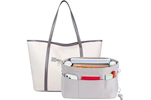 SHINGONE Handbag Organiser with Key Ring, Pocket Organiser, Waterproof, Inner Pockets for Handbags Organiser, Cosmetic Organiser with Zip, Grey, M