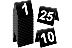 XAZTR 25 Pack Table Numbers, 1-25 Double Side Acrylic Table Numbers Plastic Black Tent Cards for Wedding Reception Party Banquets