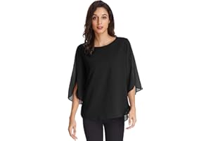 GRACE KARIN Camiseta Mujer Encaje Elegante de Manga 3/4 para Mujer Parte Cuello Redondo Manga Dividida