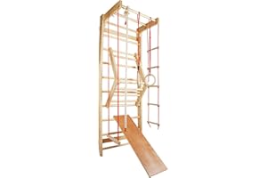 ‎CCLIFE CCLIFE Sprossenwand Turnwand Gym Klettergerüst Holz Sportgerät Kletterwand mit Stange Fitness Kinder Erwachsener ZERRO