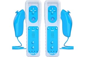 2 Sets Remote Controller for Wii, TechKen Replacement Remote Built-in Motion Plus Controller and Nunchuck (2 Blue)