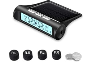 0BEST TPMS Système de Surveillance de Pression de Pneu Solaire, Moniteur TPMS sans Fil avec 4 Capteurs Externes, Angle D'affichage Réglable - Système Solaire