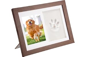 Tassavtrycksset hund katt fotoram, tasavtrycksset med 14 x 10 cm fotoram, lera och träpinne, 3D trä bildram hundtassavtryck, för husdjur, nyfödda och souvenirer gåva