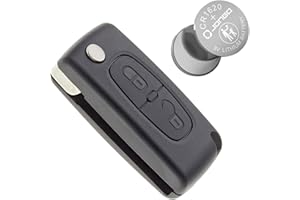 Jongo® CE0536 Kit Complet Coque Clé + Pile CR1620 Compatible avec Citroën Berlingo C3 C2 C4 Picasso Jumpy C8 Plip Boîtier Télécommande 2 Boutons sans Lame Goupilles Biseautées