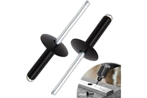 MXYVRIX 50 Pièces Rivets Aveugles en Aluminium à Large Bride, 4.8mm x 20mm, Rivets Pop en Aluminium à Tête Large, Rivets à Bout Ouvert à Large Bride, pour Constructions, Bateaux, Voitures et Meubles, Noir