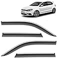 KINGSWAY® Polo GT Side Door Visor Car Rain Guard Compatible with Volkswagen Polo GT (Year 2012 to 2022) All Model - Chrome Lined Rear Window Wind Deflectors, Polycarbonate, Smoke, Set of 4 Pcs