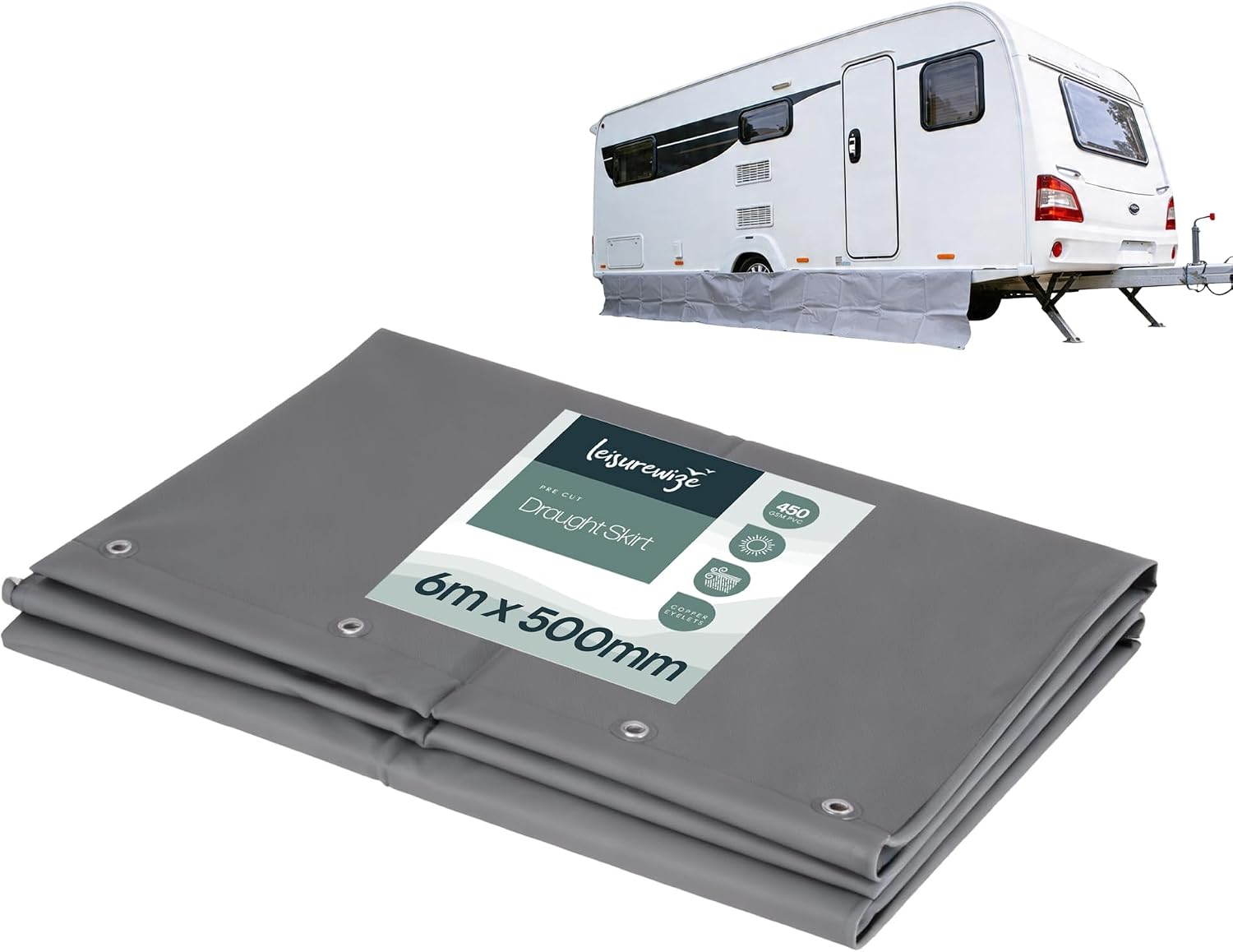 Leisurewize - Luxury Caravan Draught Skirt 6m x 500mm – UV-Resistant PVC Weatherproof Awning Skirt with Reinforced Edging, Motorhome & Touring Caravan Wind and Draught Protection