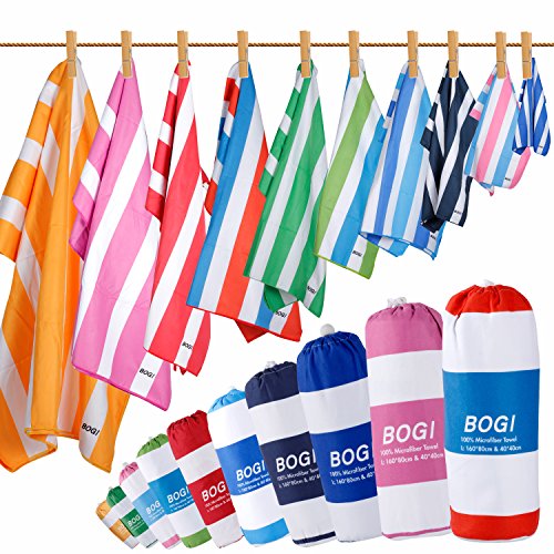 BOGI Microfiber Sports&Travel Towel-Pack of 2-L:160x80cm with Hand/Face Towel for Travel Bath Beach Swim Camping Gym Yoga,Dry Fast Absorbent Soft Lightweight-Pouch+Carabiner(L:Red)