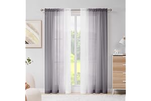 Melodieux Szare przezroczyste zasłony ombre, szyfon, szary, gradient, pręt, kieszeń woal, 142 x 205 cm, 2 panele
