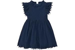 PythJooh Toddler Girl Flutter Sleeve Party Dress Baby Kids Elegant Lace Pom Pom Princess Dress for 1-7Years