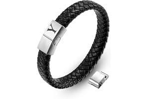 AFSTALR Bracelet Cuir Homme Noir avec Lettres Initiales Gravées A-Z Gourmette Homme Personnalisable Bracelet Bijoux Fete des Peres pour Père Mari Papa