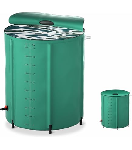 COSTWAY 225L Opvouwbare Regenton Met Kraan - Donkergroen, Wateropvang Tank Met Filter En Overloop