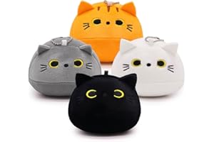 Yamepuia Cat Plush Keychain Cat Stuffed Animal Toy, Black Gray White Yellow Pink Cat Plush Toy, 4Pcs Cute Small Cat Stuffed Animal Keychain Set, Cute Stuffed Cat Keychain