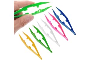 VAYFONI 5PCS Plastic Tweezers Set - Reptile Feeding Tongs - Multi-Purpose Craft Tool - Lightweight & Durable Tweezer Set for Kids and Adults (White, Green, Yellow, Blue, Rose Red)