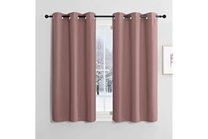 NICETOWN Rideaux Thermiques Panneaux Décoration de Petite Fenêtre à Oeillets Tissu Doux Lumineux Bloquer pour Chambre Maison Cuisine, L 107 x H 137 cm, Haricot Rose, Lot de 2