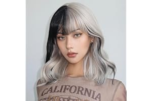 ‎TESTAR testar Schwarze Graue Kurze Gewellte Perücken Für Frauen Weiß Lockige Bob Perücken Mit Pony Damen Perücke Hitzebeständige Synthetische Cosplay Perücken Für Den Täglichen Gebrauch Auf Partys