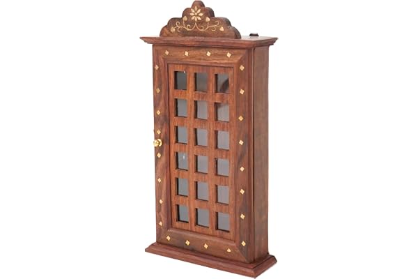 ADA Handicraft Premium Sheesham Wooden Key Holder-Square Design Key Chain Holder For Small Size Keys - (12 X 6.5) Inch Crafted By Saharanpur Artisans- Wooden Brown Color