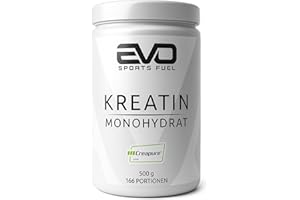 ‎EVO SPORTS FUEL EVO SPORTS FUEL Kreatin Monohydrat Creapure Pulver 500g | 100% vegan & reines Creatine Monohydrate Powder | mikrofein und perfekt löslich | geprüfte Qualität | Made in Germany