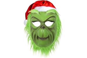 Claofoc Monster Maske Weihnachts Hut Kostüm Maske Weihnachten Grünes Gesicht Monster Gruselige Latex Maske für Erwachsene Frauen und Männer Cosplay Kostüm Requisiten