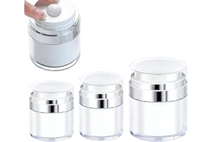 RUNMEIHE 3 Stück Creme Airless Pumpspender, Lotion Creme Spender Nachfüllbar Pump Container, Cosmetic Cream Jar Tragbarer Reise Vakuum Pumpflasche Behälter (15ml+30ml+50ml)
