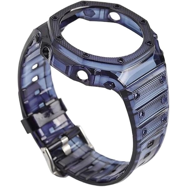 ROUHO Métal Boîtier Bracelet Caoutchouc Montre Remplacement Modification Kit, Acier Inoxydable Lunette Cadre Montre Accessoires Pour Casioak GA2100 GA- 2110-Argent + Noir