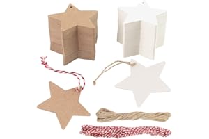 HAKACC Star Gift Tags, 200 PCS Kraft Paper Tags with 20 M Natural Jute String