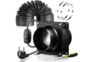 FanGoFast Extractor de Aire 100mm, 153m³/h Ventilador axial de extracción Ventilador de conducto con dos abrazaderas y manguera de 2m para armario de cultivo, garaje, cuarto de herramientas, oficina