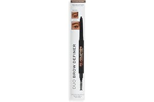 Makeup Revolution Duo Brow Definer Pencil, Add Definition, zawiera pędzel, średni brąz