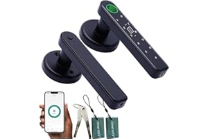 CARNFORTH 5 in 1 Smart Fingerprint Door Lock, Automatic Smart Door Handle with APP Control/Fingerprint/IC Cards/Password/Backup Keys, Electronic Digital Locks Suit for Bedroom, Office, Apartment, Black