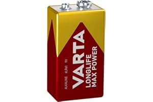 VARTA Piles Pile Bloc 9V, lot de 1, Longlife Max Power, Alcaline, pour détecteurs d'incendie, détecteurs de fumée, microphones