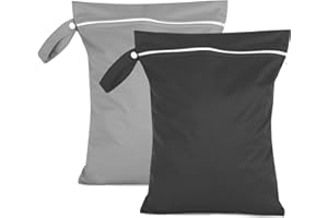 Moorle 2 Stück Nassbeutel 40 x 30 cm, Wasserdichter Wäschesack Grau & Schwarz, Wiederverwendbarer Reise Nasssack mit Reißverschluss, Klein Nasstasche Schwimmen für Badeanzüge, Strandtücher, Windeln