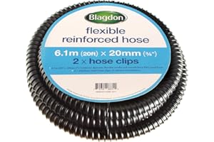 Blagdon Tubo Flexible Reforzado para Estanque, 6,1 m x 20 mm de diámetro Interno, Tubo de PVC de Orificio Suave, Incluye 2 Abrazaderas de Manguera de Acero Inoxidable, Corrugado, Resistente y Fuerte