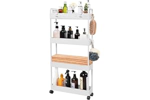 Wuudi Smukły wózek do przechowywania z 4 poziomami, wielofunkcyjny wózek kuchenny, organizer do przechowywania, wąska szafka do przechowywania, mobilny regał do łazienki, kuchni, pralni i salonu