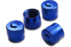 Pitlane Performance® Tapones de Válvula de Aluminio Juego de 4 Tapas para Válvula Schrader Compatibles con Coche, SUV, Moto y Bicicleta; Protección Duradera para Válvulas de Rueda (Azul, Racing)