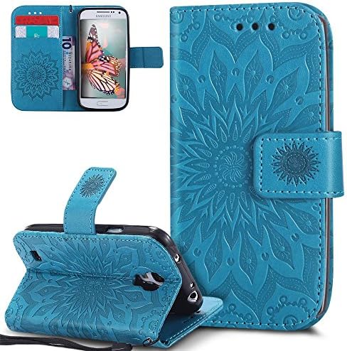 HMTECHGalaxy S4 Mini Case Mandala Flower Embossing PU Leather Wallet Flip Cover Bookstyle Magnetic Closure Card Slot Stand Function Cover for Samsung Galaxy S4 Mini,Mandala Flower:Blue