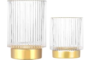 DASITON Makeup Brush Holder Organiser, Crystal Cosmetic Make Up Brush Holder, Glass Makeup Brushes Storage Organiser, Vintage Make Up Cup Pen Pencil Holder Striped Vase (Clear S+L)