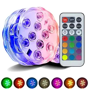 Creatrek LED Flora Lamp LED IR Controlled RGB Muti Color Submersible Vase Base Tea Light for Aquarium Pond Party Wedding Halloween Christmas Holiday Lighting (1-Pack)