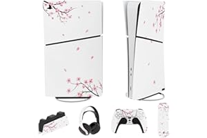 PlayVital Full Set Skin Sticker für ps5 Slim Konsole Digital Edition,Aufkleber Vinyl-Skin Stickers Schutzfolie Folie für ps5 Controller,Ladestation, Headset,Medienfernbedienung-Fallende Kirschblüten